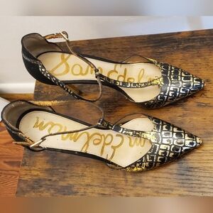 Sam Edelman Black and Gold Patterned Heels
